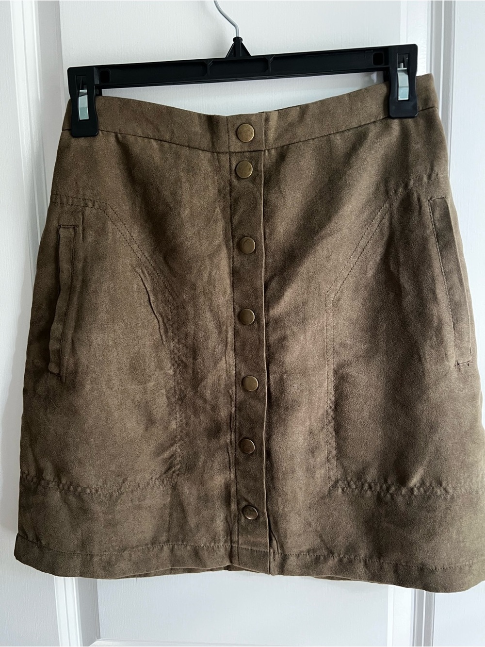 Brown Faux Suede A-Line Mini Skirt with Pockets